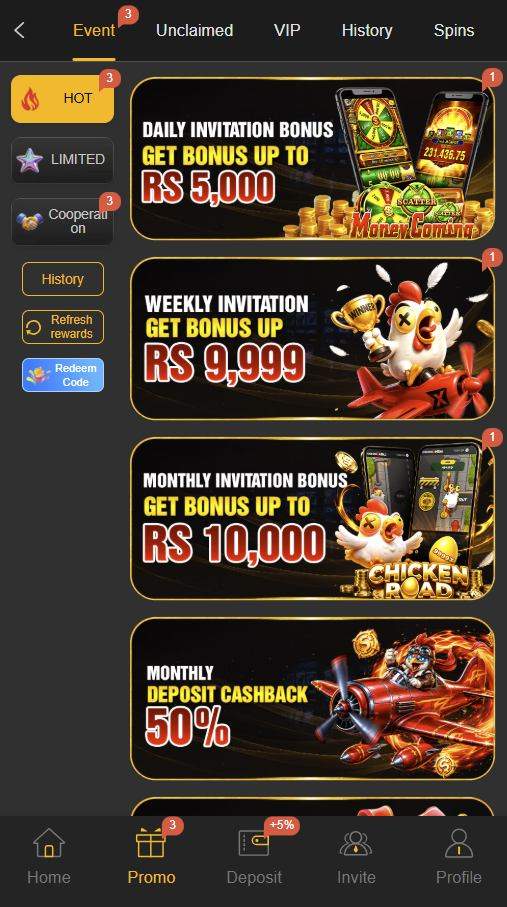 188PKR promo tab showing daily, weekly and monthly invitation bonuses and 50 percent monthly deposit cashback